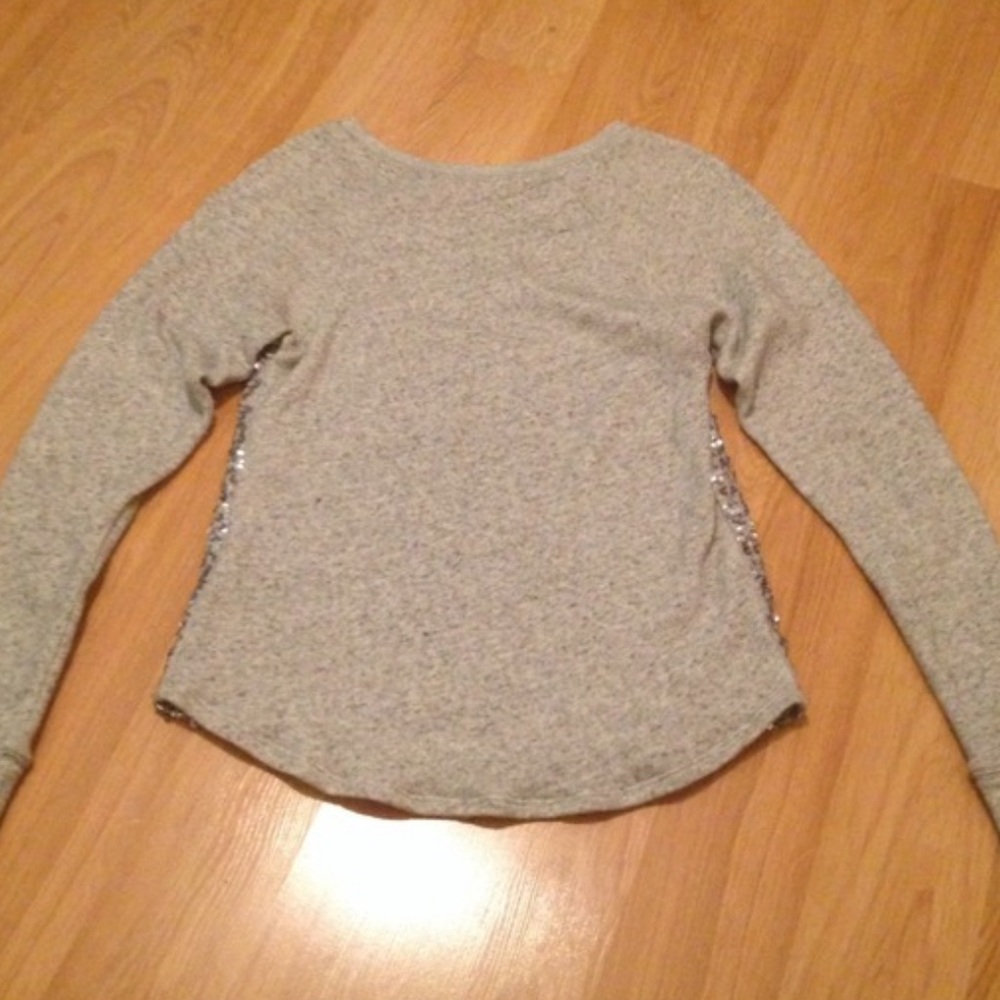 Express Gray/Silver Raglan Sequin Front Sweatshirt - image 4